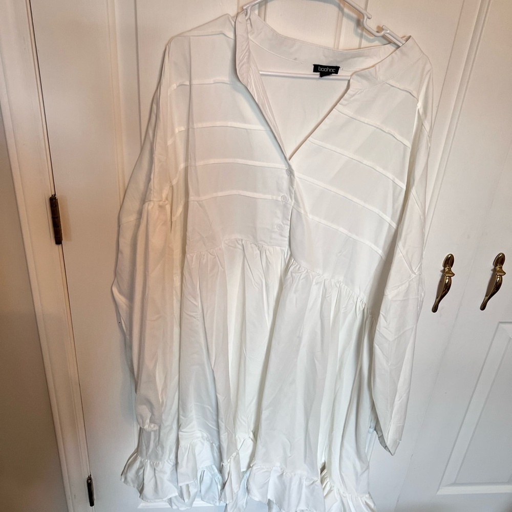 White Long Sleeve Ruffled Dress